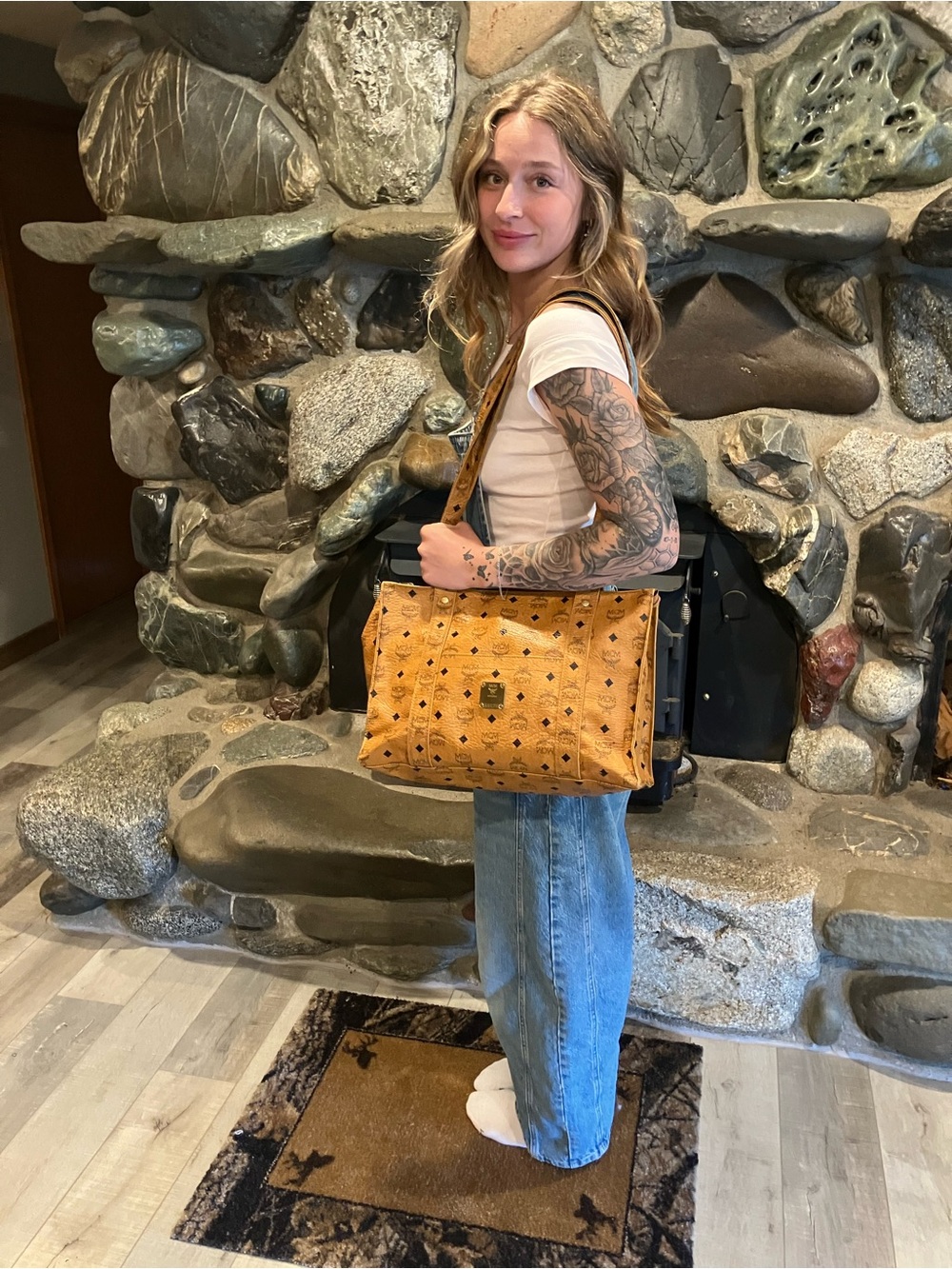 MCM Visetos Monogram Tote in Cognac and Black - Picture 12 of 16